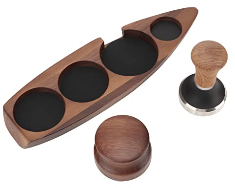 Portadispensador de café de Madera de Nogal, Portavasos de café 3 Piezas para Restaurante (Para 51/53mm Base 51mm Tamper 51mm Distribuidor)
