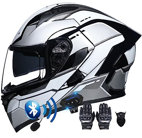 Klapphelm mit Bluetooth Motorradhelm Helm mit integriertem Bluetooth Integralhelm Anti-Fog-Doppelspiegel Vollvisierhelm ECE Genehmigt sturzhelm für Damen Herren S~XXL