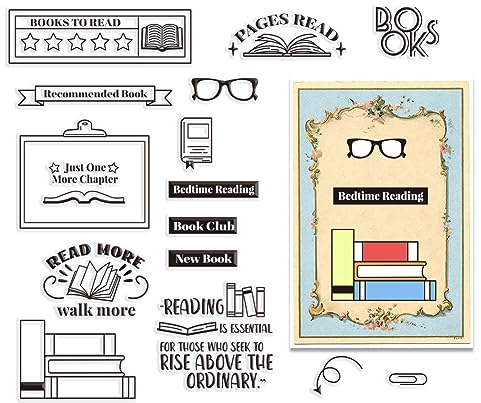 craspire Word Clear Rubber Stamps Buch Zum Lesen Seite Lesen Sonnenbrille Schlafenszeit Lesen Brillen Poststempel Transparente Vintage-Silikonsiegel Stempel Journaling Kartenherstellung DIY