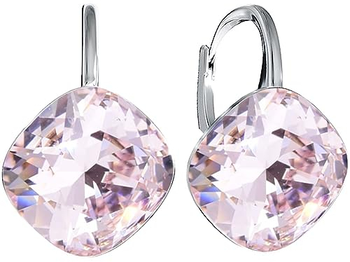 Rhombus Raute Damen Hängen Ohrringe Silber 925 mit Marken Kristalle Zirkonia - Schmuck Echt Silberne Hängende Ohrhanger für Frauen und Mädchen - Hängeohrringe Ideal Geschenk (Rosaline)