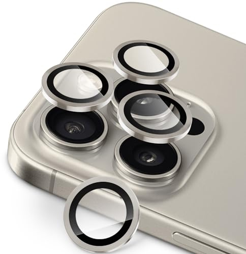 SPARIN 4 Stück für iPhone 15 Pro/iPhone 15 Pro Max Kameraschutz, 9H Härte Panzer Schutz Glas, Ultra-Klar Kamera Schutzfolie, Anti-Kratzer, Titan Natur | 9H Härte Panzerglas Schutz Ultra Klar Kamera Schutzfolie Anti-Kratzer Titan Natur