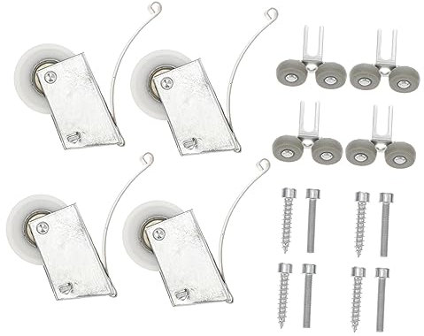 jojofuny Wardrobe Pulley Sliding Door Roller Kit Stainless Steel 4 Sets Strong Bearing and Silent Bearing Features, Silver Finish for Smooth Sliding Cabinet and Wardrobe Doors