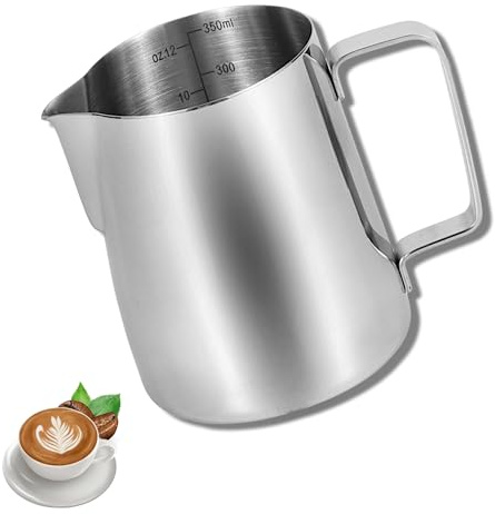 DIVID® Milchkanne 350ml / 12 FL.OZ | Milchkännchen | 304 Edelstahl Milchaufschäumen | Milchkanne mit Messung | Barista | Kaffeliebhaber| Cappucino, Latte, Espresso