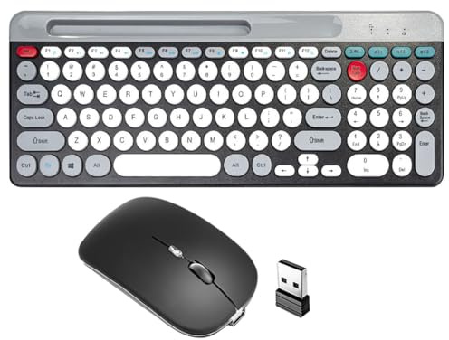 Kexpery Tastiera e Mouse Dual Mode 2,4 GHz Con Supporto Per Telefono, BT Ergonomica Wireless Multi-Dispositivo Ricaricabile Compatibile Per Mac/iOS/Andro