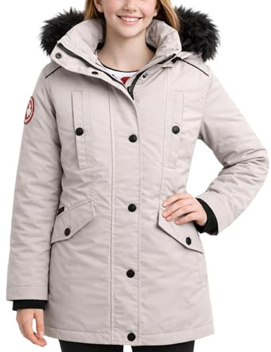 CANADA WEATHER GEAR Girls Winter Coat - Long Length Faux Fur Puffer Ski Jacket Water & Wind Resistant Insulated Fleece Parka, Size 14-16, Sand Beige