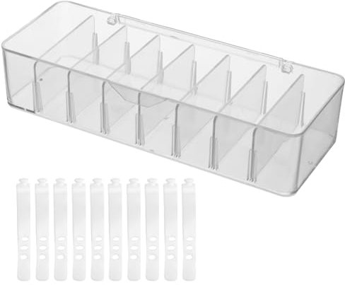 8 Grids Acrylic Cable Organizer Box, with 10 Cable Ties, Plastic Transparent Charging Cable Organizer, Thickened Cable Tidy Box with Lid, Storage Box for Charger, Power Strips