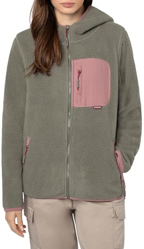 Sublevel Damen Fleecejacke mit Brusttasche – Bequeme Übergangsjacke mit Kapuze, Ideal für Outdoor-Aktivitäten Middle-Green S
