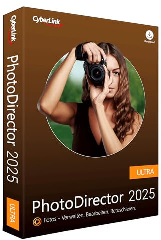 CyberLink PhotoDirector 2025 Ultra Leistungsstarkes Bildbearbeitungsprogramm Komplettes Fotostudio Erstellt perpekte Fotocollage / Fotoshow / Panorama Lichteffekte GIF Windows 10/11 [Box]