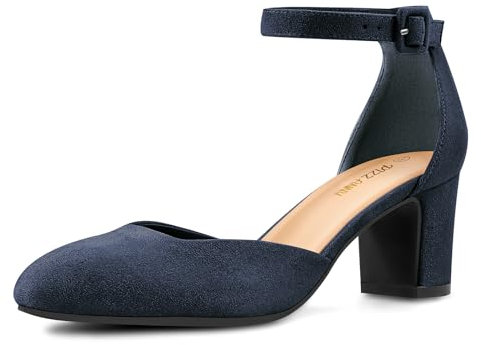 PIZZ ANNU Womens Court Shoes Block Heel Closed Toe Elegant Wedding Pumps for Bride Ankle Strap Ladies Mary Jane Sandals Navy Size 4