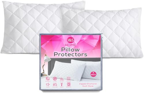 I&S HOME Paquete de 2 protectores de almohada acolchados con cremallera, 50 x 75 cm, fundas de almohada hipoalergénicas, transpirables, suaves, fundas de almohada con cremallera, color blanco
