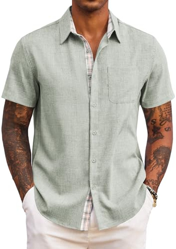 COOFANDY Chemise Homme Manches Courtes Chemisette Légère Chemise Décontractée Été Confortable
