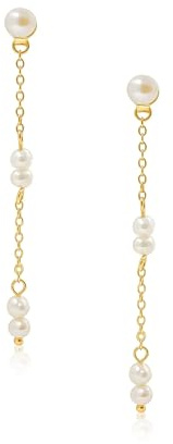 Mary & Jules pärlörhängen guld i 925 sterlingsilver med riktiga sötvattenspärlor, guldpläterade, återvunnet silver, sötvattenspärlor örhängen hängande guld för kvinnor och flickor, Medium,