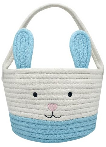 Easter Basket, Easter Bunny Basket with Handle, Easter Baskets for Kids, Baby Gift Baskets, Egg Buckets Gifts Tote Bags Egg Hunt for Boys, Girls, Toddler, Babies, Infant (Blue)