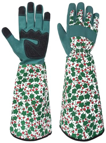 Ainiv Gartenhandschuhe Dornenfest Rosenhandschuhe, Gartenhandschuhe | Garten Geschenke - Dornenfeste Handschuhe mit Extra Langer Stulpe Und Verstärkten Handflächen Und Fingerspitzen (Grün-L)