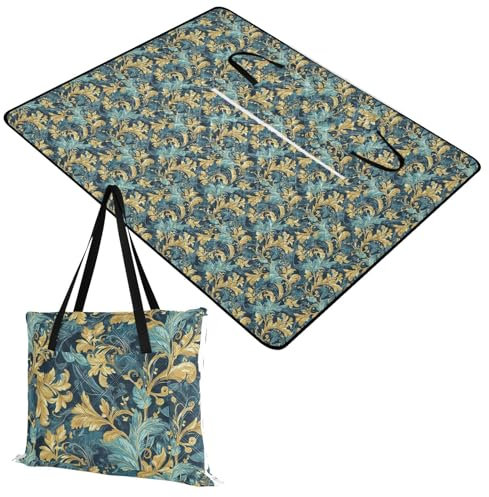 miaozhen Outdoor-Decke, wasserabweisend, tragbar, Picknickdecke für Damen, 30er-Jahre-Picknickartikel, Grün und Gold, Vintage-Blumen, Tapete Para