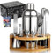 Leseed Shaker Cocktail Kit, 12 Pièces Kit Cocktail Shaker avec 750ML Shaker INOX, Doseur Cocktail, Support en Bois et Livre de Recettes, Cadeau pour Homme et Femme (Bar à Domicile, Fête, Mariage)