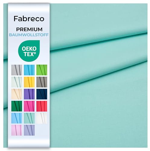 Fabreco Baumwollstoff Meterware Uni 2 M x 160 cm | 220 g/lfm – Weich, langlebig & hautfreundlich | Stoffe Zum Nähen & Dekoration | Fabric | Mint