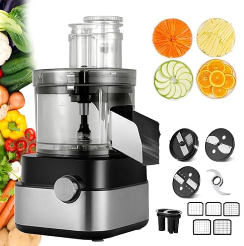 Coupe-légumes électrique 5 en 1 – Robot culinaire, puissance 600 W, bol de 5 L, lames en acier inoxydable et double vitesse – Hachoir électrique pour trancher, couper en dés et hacher la viande