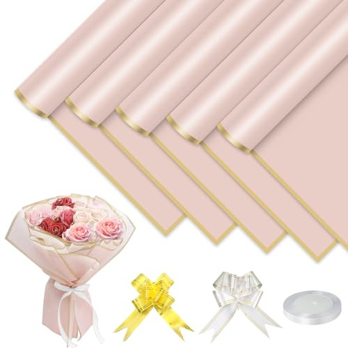 YFLeomry 25 Blatt Blumenpapier 58x58cm Rosa Bouquet Papier mit Band