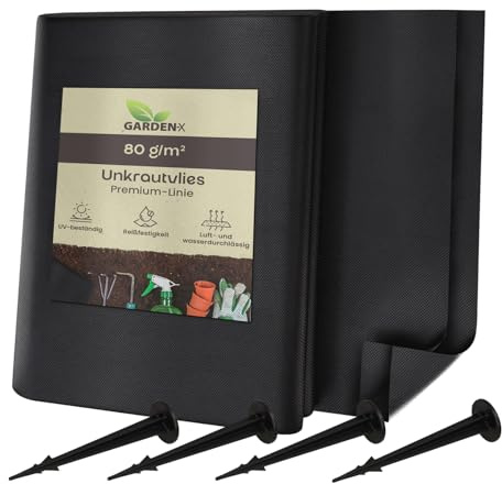 GARDENIX 5m² Unkrautvlies mit 100 Erdankern 1m x 5m - Wasserdurchlässig 80g/m² - Schwarz UV-beständig Folie Vlies Hochbeet, Unkrautschutzfolie, Gartenflies, Beetfolie Pflanzfolie