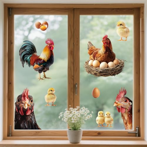 Peacoblue Fensteraufkleber 120x30cm,Huhn Fensterbilder Deko | Doppelseitiger statischer Fenstersticker selbstklebend,Wasserfest und abnehmbar für Klassenzimmer,Glasfenster Dekoration