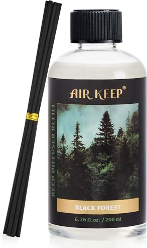 Airkeep Raumduft Nachfüller 200ml mit Duftstäbchen - Black Forest Nachfüllflasche für Stäbchen Diffuser - Langanhaltender Lufterfrischer für Zuhause, Bad und Wohnung