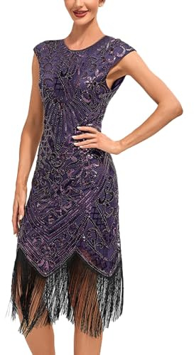 Gatsby Costume Charleston pour femme - Robe de soirée avec ourlet à paillettes - Style cocktail - Robe de bal, festival, banquet, mariage, bal de fin d'année, costume d'Halloween