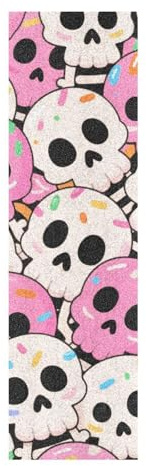 BCFHRGT Rollo de cinta antideslizante para patineta, diseño de calavera de dibujos animados, colorido, para Halloween, 83 x 22 cm, papel de lija para patinetas