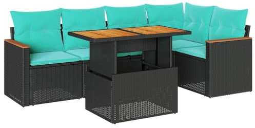 vidaXL Loungegrupp med dynor 6 delar svart konstrotting, utomhus soffa set, trädgård lounge inställning, trädgård hörn soffa set, trädgård lounge set