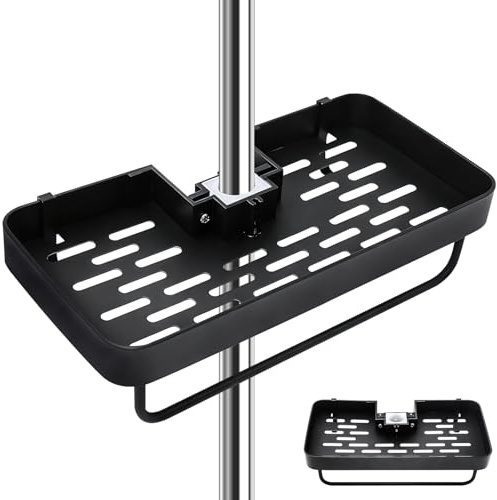 ZHIYUQL® Stange Duschablage für Duschstange Ablage Rostfreie Duschablage Duschstange, Dusche Organizer Schwarz Duschregal Ohne Bohren für 18MM-25MM Duschschiene Duschkorb Badaccessoires