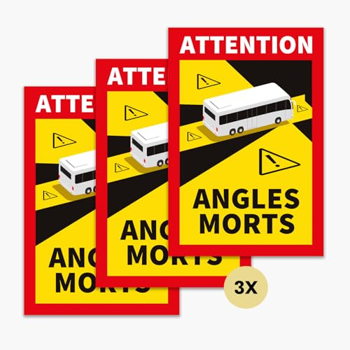 Angles Morts - Set med 3 magnetiska campingplatstavlor | Döda hörn | Magnetiska | 25 × 17 cm | enligt fransk StVO | UV-beständigt och väderbeständigt | Tillverkat i Tyskland