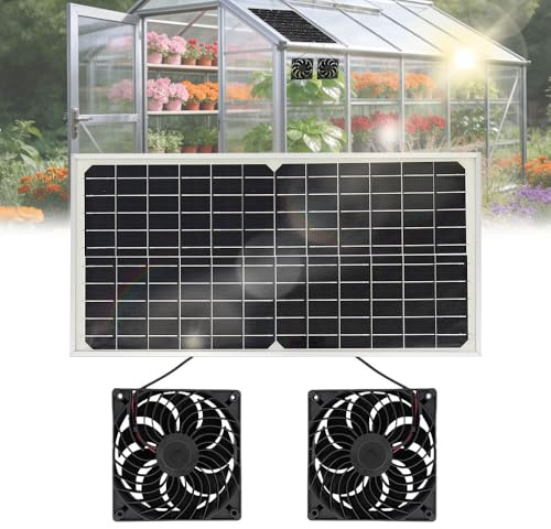 XPJBKC Solar Ventilator Gewächshaus, 16V 16W Solarventilator, Ventilator Solar mit DC Doppelventilator, Wasserdichter Solarlüfter für Kleine HüHnerställe, Schuppen, Haustier Häuser, Fenster Auspuff