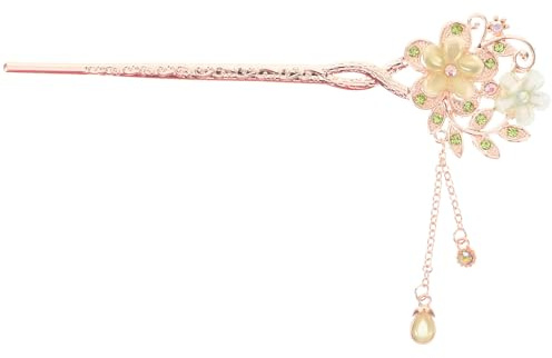 PATKAW Green Gemstone Floral Hair Stick with Tassel Pendant Chinese Style Hair Pin for Women Decorative and Wedding Updos