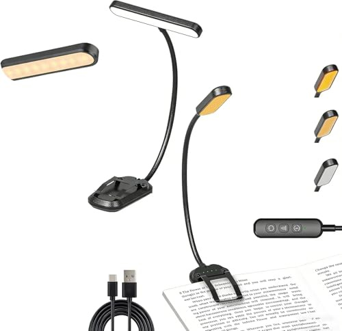Vauxe 2 Pack Book Reading Light, Rechargeable Clip on Book Light with 25 LEDs, 5 Brightness & 3 Colour Modes, Eye Protection Reading Light with Timer, Dimmable Lamp for Bed, Table, Black