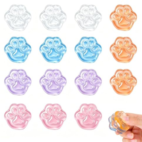 15 PCS Transparent Mini Cat Paw Squishy, Mini Random Colour Squishies Age 15+