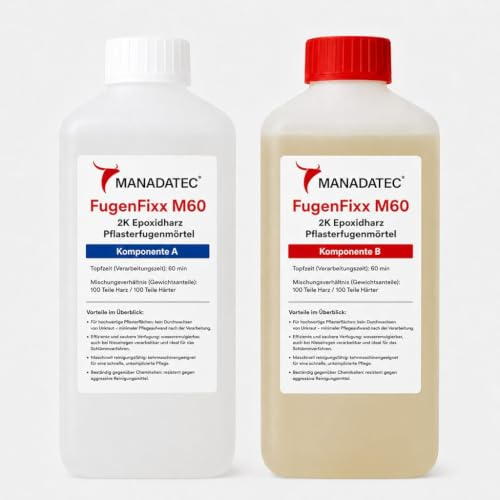 MANADATEC 2K Epoxidharz Pflasterfugenmörtel - FugenFixx M60-1 Kg - Fugenmörtel unkrautfrei - für außen & innen - wasseremulgierbar