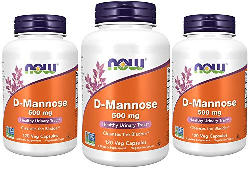 NOW Foods Supplements, D-Mannose 500 mg, Non-GMO Project Verified, Healthy Urinary Tract*, 120 Veg Capsules (Pack of 3)