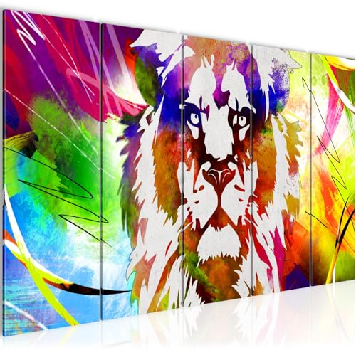 Runa Art Wandbild XXL Löwe Abstrakt Wohnzimmer Schlafzimmer 200 x 80 cm Bunt 5 Teilig - Made in Germany - 007355a