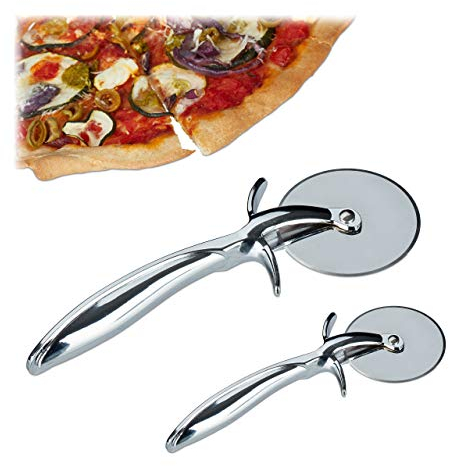 Relaxdays Lot de 2 Découpes Pizza Pro Roulette à Pizza Lame INOX Ø 7 cm Couteau à Pizza Poignée Antidérapante, argenté