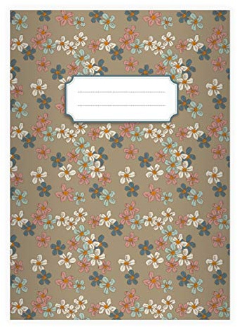 Kartenkaufrausch 4 Elegante Vintage DIN A4 Schulhefte, Schreibhefte mit klassischen Retro Streublumen, braun Lineatur 20 (blanko Heft 16 Blatt/32 Seiten) Notizheft, Kladde für Schule, Uni, Büro