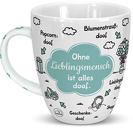 Sheepworld Tasse mit Motiv Ohne Lieblingsmensch ist alles doof | Porzellan, 45 cl | Geschenktasse für Kaffee und Tee, Tasse mit Spruch | 46508