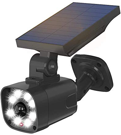 Proxinova Kamera Attrappe Außenbereich, Dummy Kamera Außen Mit Solar Panel, LED Strahler, PIR Solar Fake Kamera, Nachhaltige Beleuchtung, LED Glühbirnen, IP65 Wasserdicht