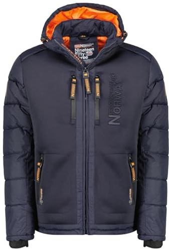Geographical Norway Hommes Veste Matelassée Veste D'Hiver à Capuche – Doublé Chaud Anorak - Extérieur Ski Snowboard Veste A Capuche pour L'Hiver/Automne dans Bundle avec UD Bonnet - Marine, 4XL