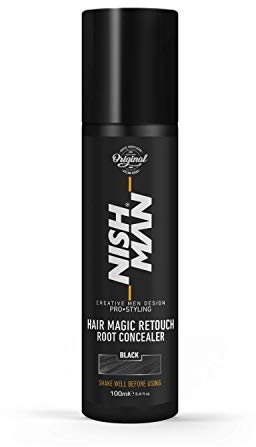 NISHMAN Magic Retouch Root Concealer - Black 100ml - Instant Gray Coverage & Color Refresher for Roots - Fast-Drying, Long-Lasting Hair Spray for a Natural Look