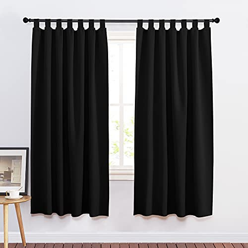 PONY DANCE Thermal Curtain – Black Curtain Pair of Blackout Curtains Light Insulation Heat Resistant Window Drapery Ready to Hang for Bedroom Kitchen, W140 x H160 cm, Black