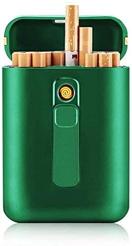 ZKHD Étui à Cigarettes avec Briquet Boîte à Cigarettes Briquets Rechargeables USB 2 en 1 Briquet électrique Rechargeable sans Flamme Coupe-Vent,Green