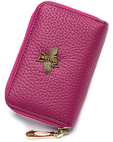 imeetu RFID kreditkortshållare, liten läder dragkedja kortfodral plånbok för kvinnor, B-fuchsia, S, klassisk