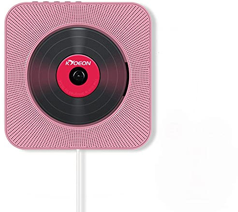 ZHONGING Portable CD player, wall-mounted CD player, DVD player, home audio speaker, FM radio, USB MP3 music player, cable switch/remote control CDplayerPink
