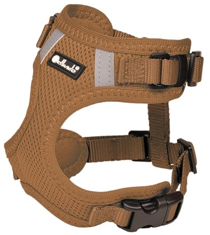 Petlando Hundegeschirr Mesh Vest, leichtes Brustgeschirr aus weichem Mesh & Nylon, stufenlos verstellbar, reflektierend mit 2 D-Ringen, Cognac M, Geschirr Hund gepolstert