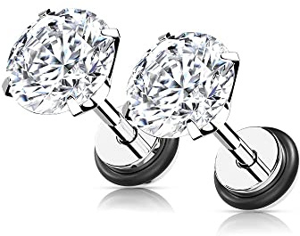 Pierced Owl 16GA Stainless Steel Prong Set CZ Crystal Fake Cheater Plug Earrings, Sold as a Pair (Silver Tone)
